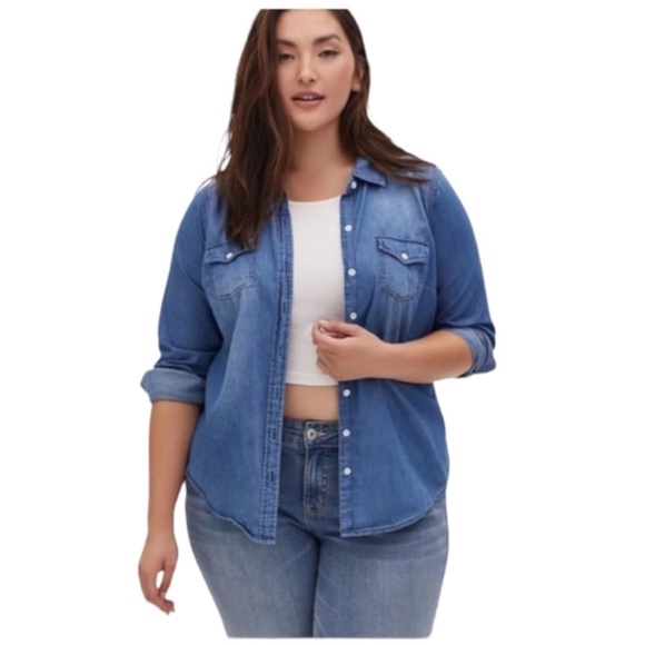 torrid Tops - Torrid Plus Size Denim Button Up Blouse